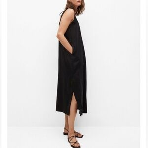 55 Linen Black Maxi Dress 6 MNG Linen Blend Sleeveless